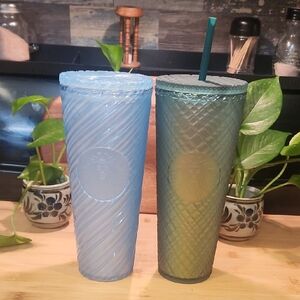 Starbucks Blue and Green Textured Tumblers